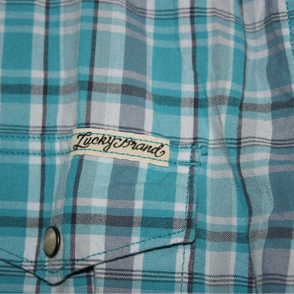 Lucky brand men’s snap front teal blue plaid XXl shirt - Picture 5 of 5